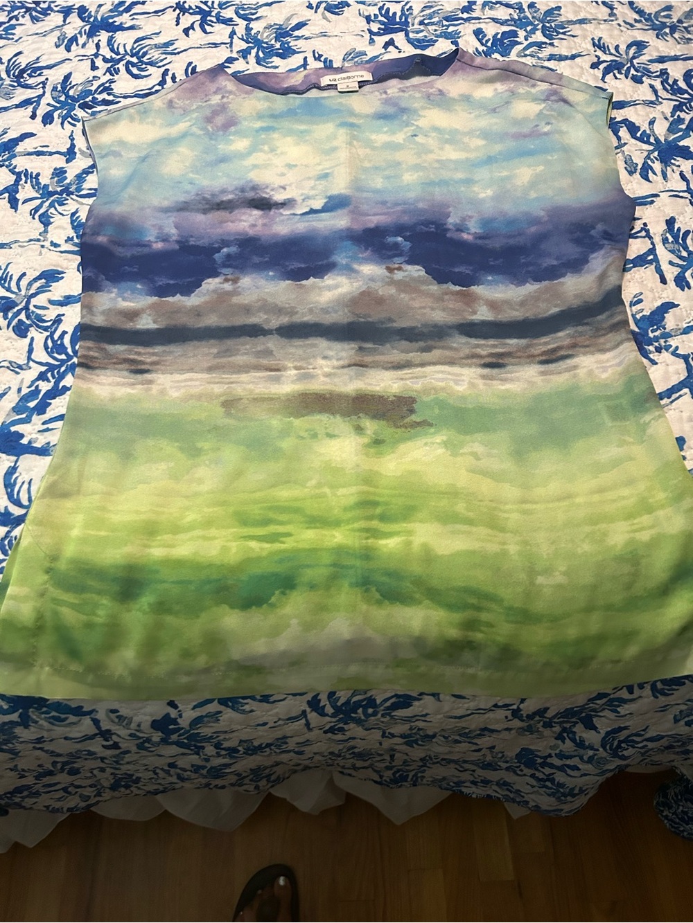 Liz Claiborne Blue Green Watercolor Sleeveless Top